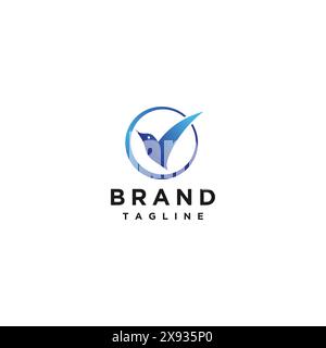 Vogel-Symbole, die ein Checklistensymbol im Kreis bilden. Logo-Vorlage Informationen zur Identifikation, Suche nach etwas, das mit der Natur in Zusammenhang steht. Stock Vektor