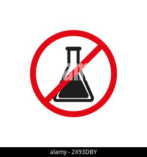 Kein Symbol für Laborarbeiten. Verbotszeichen für chemische Tests. Symbol „Forschungseinschränkung“. Sicherheit in der Wissenschaft Vektorgrafik. Stock Vektor