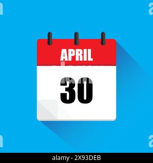 Kalendersymbol April. Datum dreißig. Rot und weiß. Vektordesign. Stock Vektor