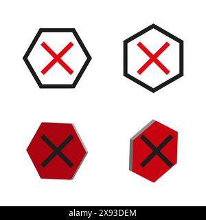 Falsche Symbole gesetzt. Vektor-achteckige Fehlerzeichen. Symbole für verbotene Aktionen. Stock Vektor