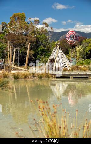 Bild von Tim Cuff. 13. Februar 2024. Flut am ehemaligen Modellierteich, heute Spielpark Te Pa Harakeke, Nelson, Neuseeland. Stockfoto