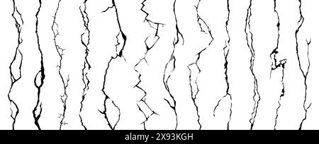 Gebrochene Wandrisse, nahtlose Spaltrisse. Vektor stürzte Löcher auf Gips- oder Bodenoberfläche Textur, Erdbeben Risszerstörung, Beschädigung Spalte, Lücke nach Katastrophe isoliert auf weißem Hintergrund Stock Vektor