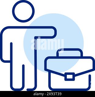 Person, die ein Taxi mit Aktentasche anruft. Mobilität in der Stadt, Pendler in der Stadt. Executive-Mitarbeiter für unterwegs. Pixel Perfect Vektor-Symbol Stock Vektor