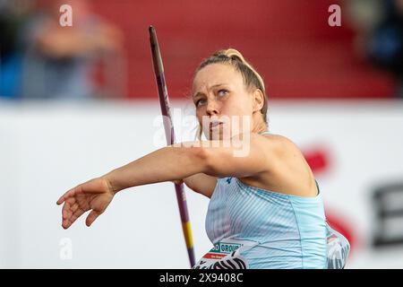 Ostrava, Tschechische Republik. Mai 2024. Petra Sicakova aus Tschechien tritt am 28. Mai 2024 beim Golden Spike Ostrava, Continental Tour Gold, im Speerwurf der Frauen an. Quelle: Vladimir Prycek/CTK Photo/Alamy Live News Stockfoto