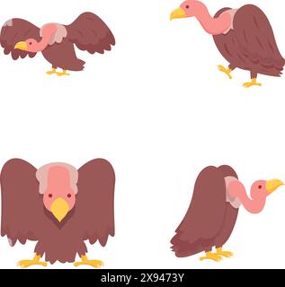 Geier-Symbole setzen Cartoon-Vektor. Großer Greifvogel. Wilde Natur Stock Vektor