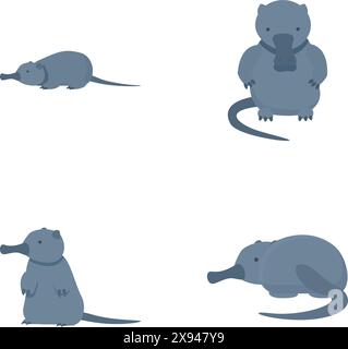 Desman Icons setzen Cartoon Vektor. Säugetier aus der Familie der Maulwurf. Wildtiere Stock Vektor