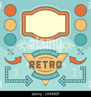 Retro American 1950er Jahre Design-Elemente-Set. Leuchtmittel Für Reklametafeln, Rahmen, Pfeile, Symbole, Neonlampen. Für Werbung, Grußkarten, Pos. Stock Vektor