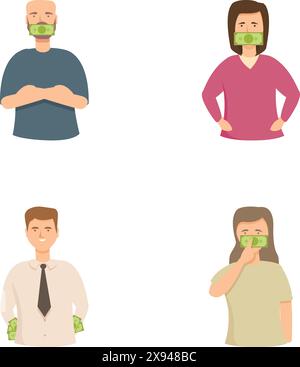 Lobbyisten-Ikonen setzen Cartoon-Vektor. Finanzieller Einfluss auf das Handeln des Gesetzgebers. Politik, Recht Stock Vektor