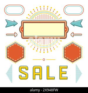Retro American 1950er Jahre Design-Elemente-Set. Leuchtmittel Für Reklametafeln, Rahmen, Pfeile, Symbole, Neonlampen. Für Werbung, Grußkarten, Pos. Stock Vektor