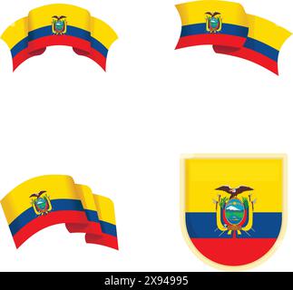 Ecuador Flaggensymbole setzen Cartoon Vektor. Offizielle Flagge Ecuadors. Südamerikanisches Land Stock Vektor