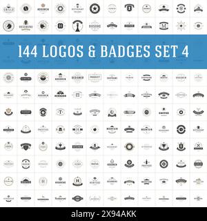 Design-Vorlagen-Set mit Vintage-Logos. Vektor-Logotypen Elemente Kollektion, Symbole, Retro-Labels, Abzeichen und Silhouetten. Big Collection 144 Artikel Stock Vektor