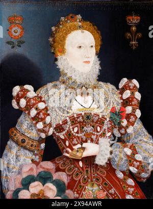 Königin Elisabeth I. (1533–1603), das Pelikan-Porträt, Ölgemälde auf Tafel von Nicholas Hilliard, um 1573 Stockfoto