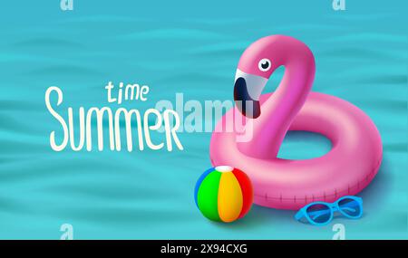 Sommertimer Flamingo, Sommerurlaub auf dem Meer. Vektor Stock Vektor