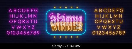 Wir haben ein Winner Neon Schild auf Ziegelwand Hintergrund. Stock Vektor