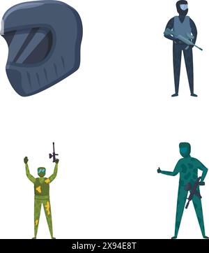 Illustration mit einer Sammlung von Charakteren der Spezialkräfte, die für eine Mission ausgerüstet sind Stock Vektor