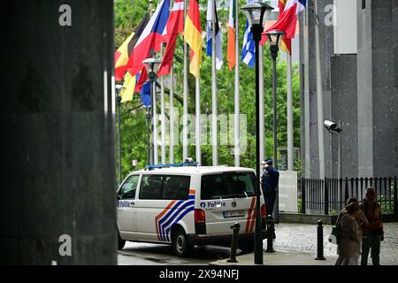 Brüssel, Belgien Mai 2024. Im Europäischen Parlament finden Polizeidurchsuchungen statt, um Beweise für russische Einmischungsversuche bei den bevorstehenden Europawahlen am Mittwoch, den 29. Mai 2024 in Brüssel zu finden. BELGA FOTO LAURIE DIEFFEMBACQ Credit: Belga News Agency/Alamy Live News Stockfoto