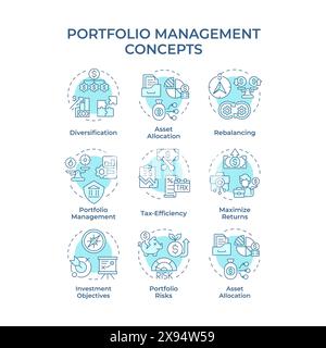 Portfoliomanagement-Symbole in sanftem Blau Stock Vektor