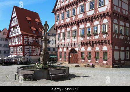 Rathaus und Gasthaus Krone am Marktplatz, Markgröningen, Baden-Württemberg, Deutschland *** Rathaus und Gasthaus Krone am Marktplatz, Markgröningen, Baden-Württemberg, Deutschland Stockfoto