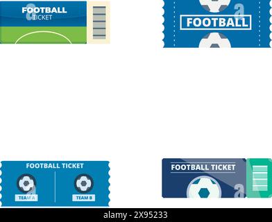 Vier flache Design-Symbole für Fußballtickets Stock Vektor