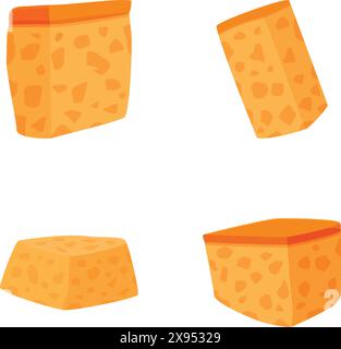 Vier verschiedene Winkel von Cheddar-Käse-Illustrationen, isoliert auf weiß Stock Vektor