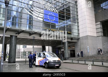 Brüssel, Belgien Mai 2024. Die Polizei wird im Europäischen Parlament auf der Grundlage von Hinweisen auf russische Einmischungsversuche bei den bevorstehenden Europawahlen am Mittwoch, 29. Mai 2024, in Brüssel gesucht. BELGA FOTO LAURIE DIEFFEMBACQ Credit: Belga News Agency/Alamy Live News Stockfoto