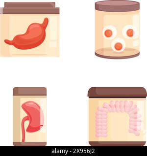 Farbenfrohe Zeichentrickgläser mit stilisierten menschlichen Organen Stock Vektor
