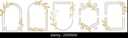 Boho-Rahmen mit goldener Laubkollektion Stock Vektor