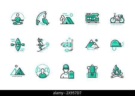 Outdoor-Aktivitäten – Set mit Symbolen im Liniendesign Stock Vektor