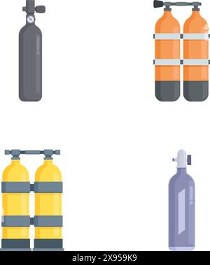 Flache Symbole, die verschiedene Tauchbecken für verschiedene Tauchszenarien darstellen Stock Vektor