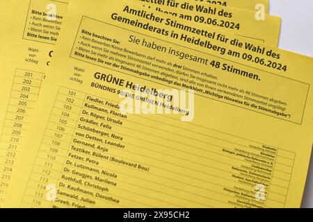 Deutschland - Mai 2024: Deutsche Wahlurkunde zur Kommunalwahl in Heidelberg Stockfoto