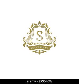 Luxus Logo Wappen Vorlage Design Vektor Illustration. Königliche Vignetten-Ornamente. Stock Vektor