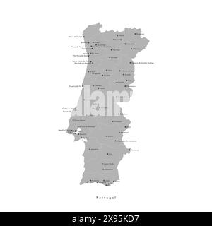 Vektor Moderne isolierte Illustration. Vereinfachte Verwaltungskarte Portugals. Namen der Hauptstadt Lissabon, Städte und Bezirke. Grau Stock Vektor