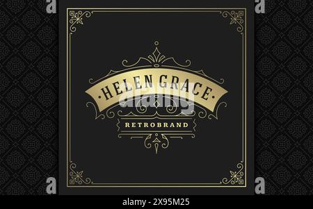 Luxuriöses Logo elegante Vintage-Blüten mit viktorianischen Ornamenten Vektor-Design. Stock Vektor