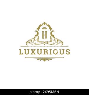 Luxus Logo Wappen Vorlage Design Vektor Illustration. Königliche Vignetten-Ornamente. Stock Vektor