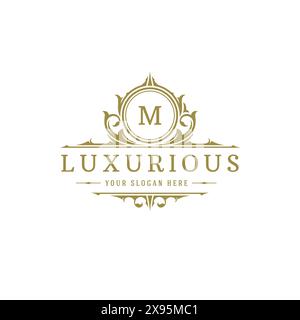 Luxus Logo Wappen Vorlage Design Vektor Illustration. Königliche Vignetten-Ornamente. Stock Vektor