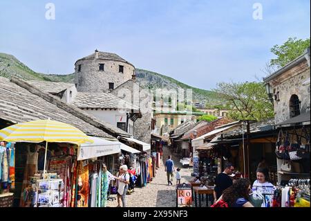 Kopfsteinpflasterstraßen der Altstadt von Mostar in Bosnien und Herzegowina Stockfoto