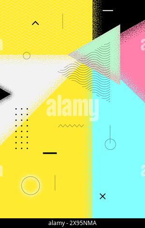 Abstraktes Retro-Poster für den Sommer. Schweizer Ästhetik brutalistische helle geometrische Sonne. Feier Party oder Verkauf Werbung kreatives Grafikdesign Konzept. Moderne, trendige Artwork-Design-EPS-Vorlage Stock Vektor