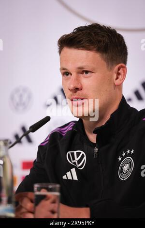 Blankenhain, Deutschland. Mai 2024. Fußball: Nationalmannschaft, Vorbereitung auf die Heimeuropameisterschaft, Pressekonferenz im Schloss Blankenhain. Torhüter Alexander Nübel bei der Pressekonferenz. Quelle: Christian Charisius/dpa/Alamy Live News Stockfoto