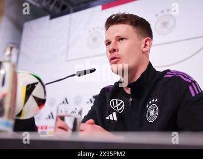 Blankenhain, Deutschland. Mai 2024. Fußball: Nationalmannschaft, Vorbereitung auf die Heimeuropameisterschaft, Pressekonferenz im Schloss Blankenhain. Torhüter Alexander Nübel bei der Pressekonferenz. Quelle: Christian Charisius/dpa/Alamy Live News Stockfoto