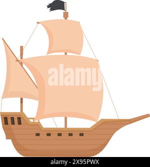 Vintage Segelschiff Illustration im Vektorformat mit einem nautischen. Maritim. Und historisches Design. Mit einem klassischen Holzschiff mit Segeln. Perfekt für den Einsatz in der Kunst. Grafikdesign Stock Vektor