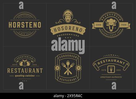 Restaurant-Logos Vorlagen setzen Vektor-Illustration gut für Menü-Etiketten und Café-Abzeichen. Vintage Typografie Dekoration Design Elemente und Symbole. Stock Vektor