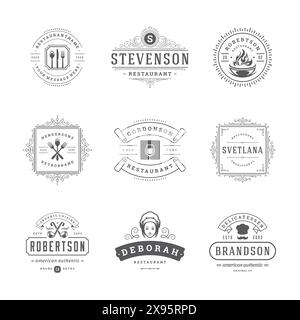 Restaurant Logos und Badges Vorlagen Set Vektor Illustration. Stock Vektor