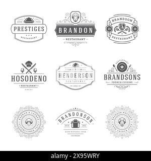 Restaurant Logos und Badges Vorlagen Set Vektor Illustration. Stock Vektor