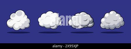 Einfache Sammlung von Zeichentrickwolken. Abstrakte weiße Wolken auf blauem Hintergrund. Vektorabbildung. Stock Vektor