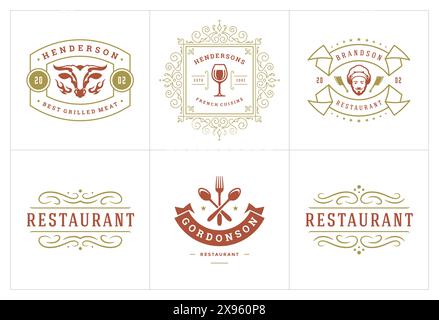 Restaurantlogos Vorlagen setzen Vektorillustration gut für Menüetiketten und Cafe-Abzeichen. Stock Vektor