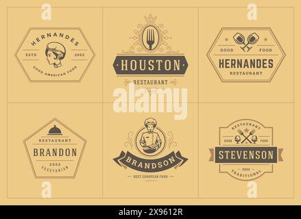 Restaurantlogos Vorlagen setzen Vektorillustration gut für Menüetiketten und Cafe-Abzeichen. Stock Vektor