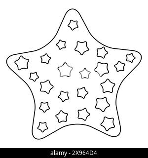 Sternenhimmel in einer größeren Sternform. Großer Stern gefüllt mit kleineren Sternen, die ein Muster erzeugen. Handgezeichneter trendiger Doodle-Stil. Seite „Art Therapy Coloring“ (Kunsttherapie). Vektorabbildung Stock Vektor