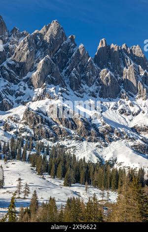 Die hohen und steilen Gipfel des verschneiten Hochkönig im Salzburger Bundesland Mühlbach am Hochkönig im Landkreis Sankt Johann im Pongau in Österreich. Stockfoto