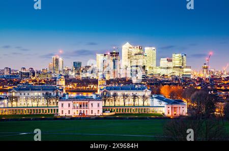 Panoramablick von Greenwich of Canary Wharf, Docklands, London, England, Großbritannien, Europa Stockfoto