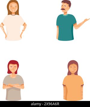 Vektorillustration von Zeichentrickfiguren mit unterschiedlichen Ausdrücken und Haltungen Stock Vektor